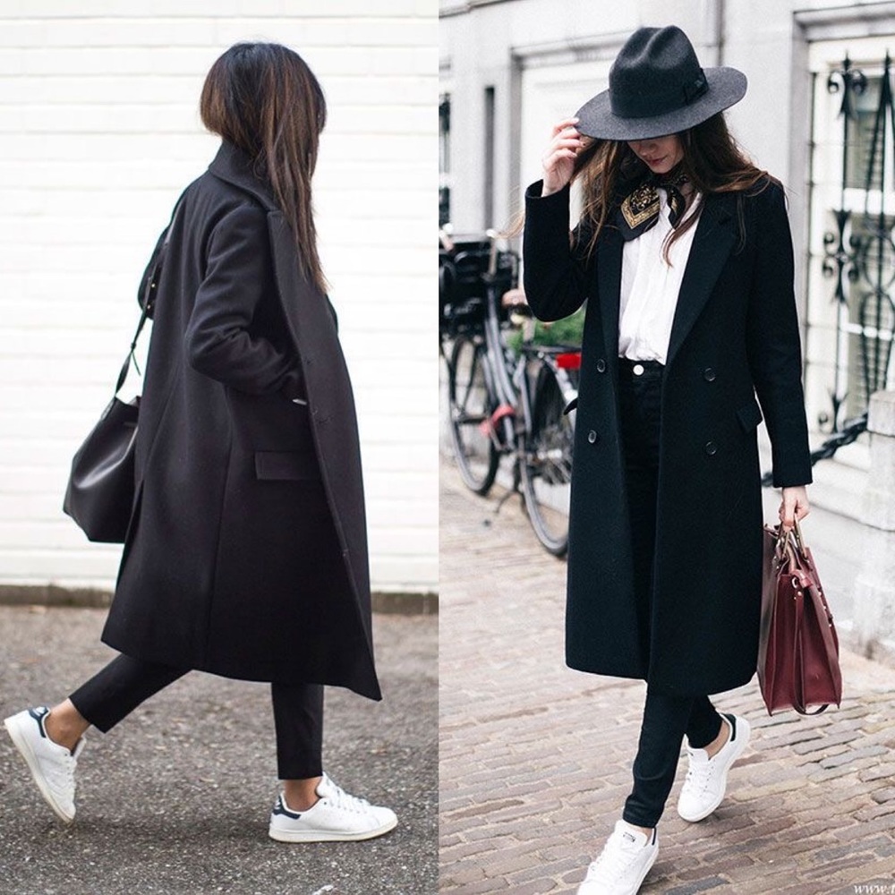 long peacoat jacket trench coat black minimalist long line - Picture 1 of 5